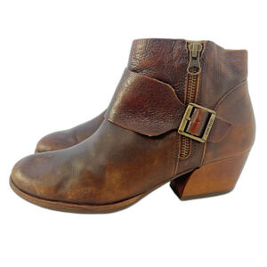 Kork-Ease Isa Brown Leather Ankle Boots Moto Bootie Distressed Women's Size 8.5